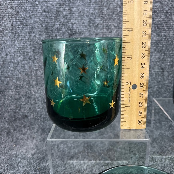 Vtg Set Of 4 Libbey Anchor Hocking Green Gold Stars Metropolitan Juniper Glasses - Picture 7 of 9